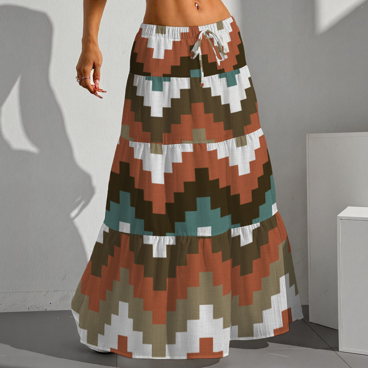 All-Over Print Women's Pleated Long Skirt