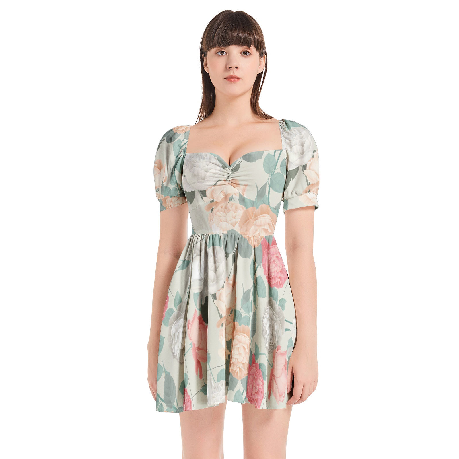 Puff Sleeve Sweetheart Neck Short Dress