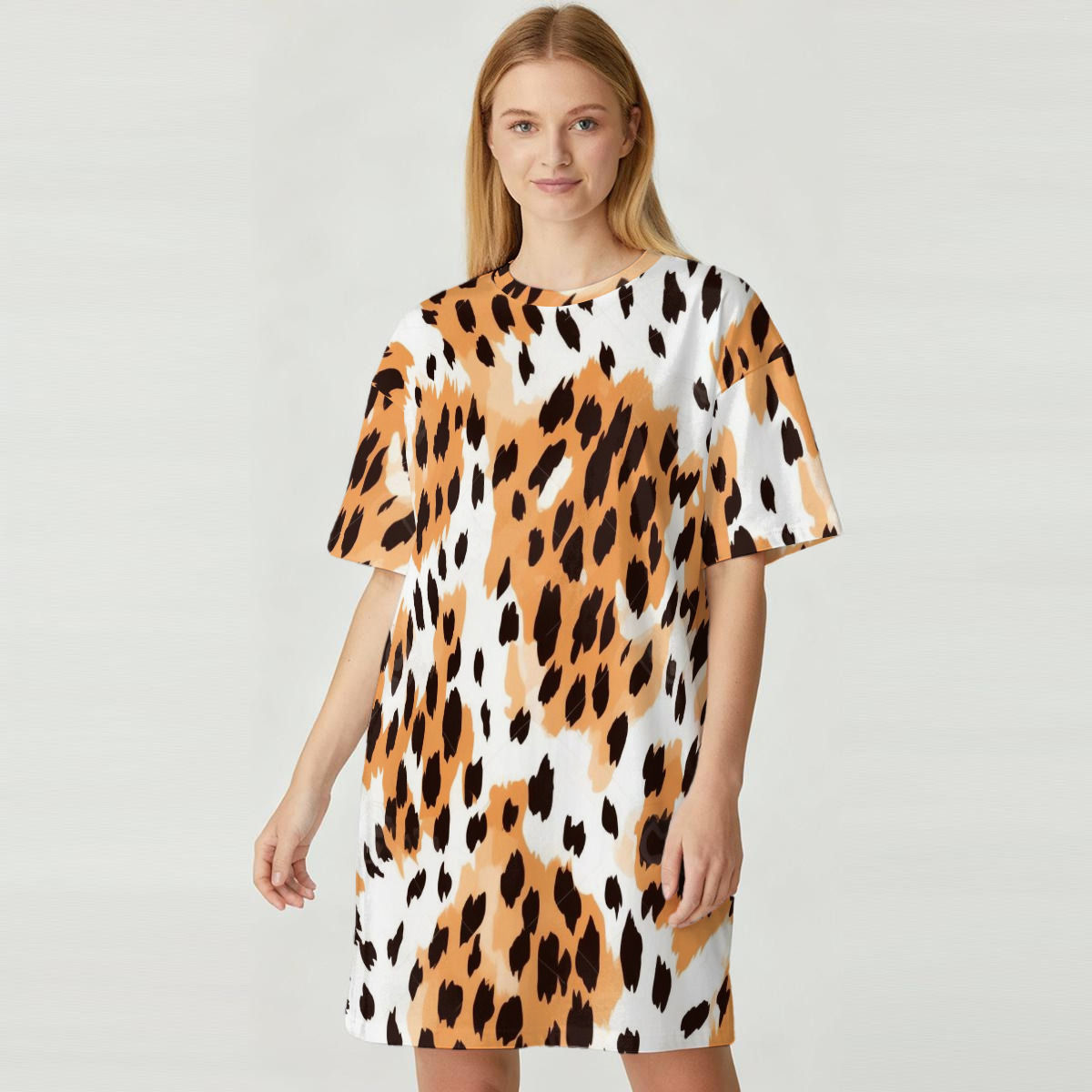 All-Over Print Women's Loose Fit T-Shirt Dress|180GSM Cotton