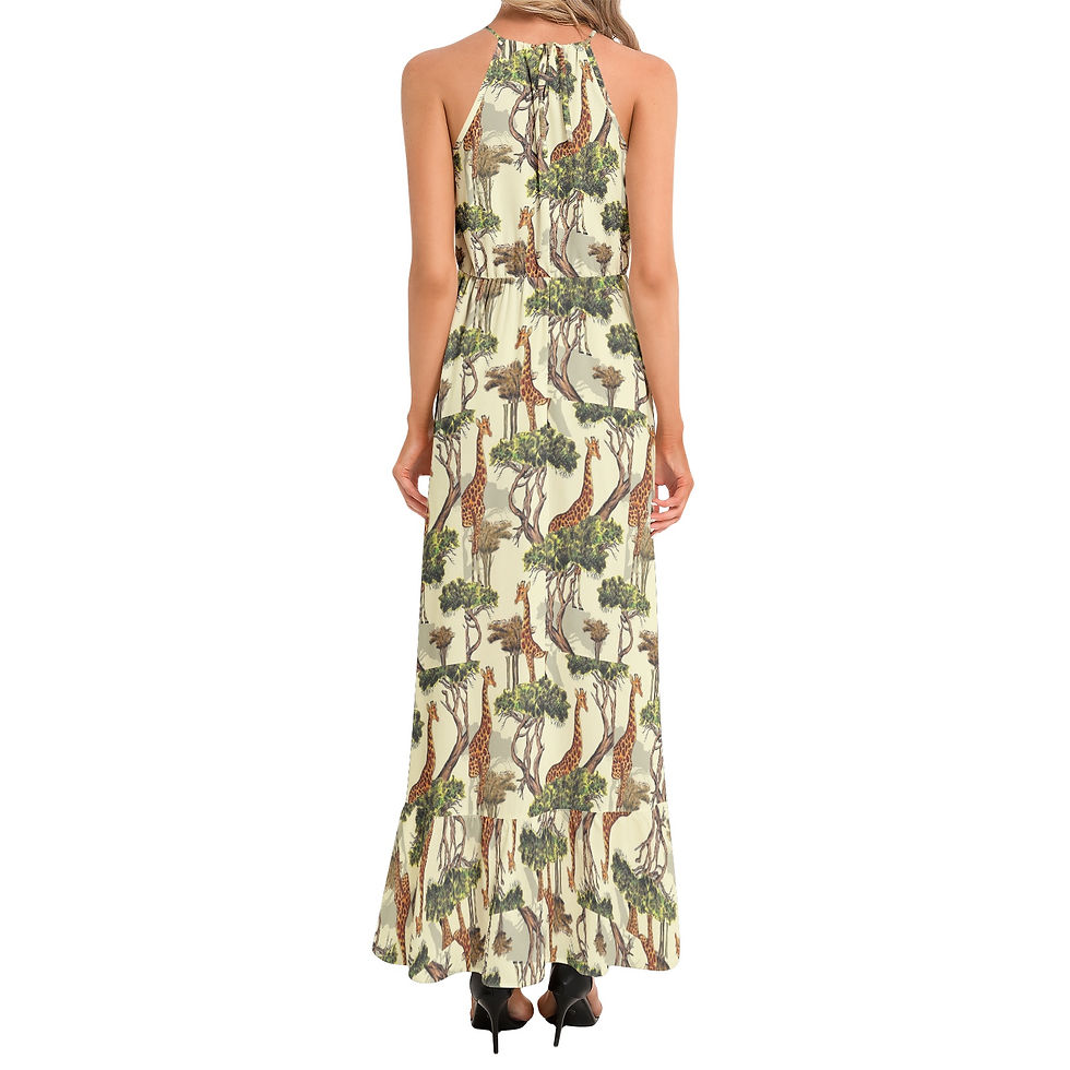 Thumbnail: Ruffle Hem Halter Neck Maxi Dress