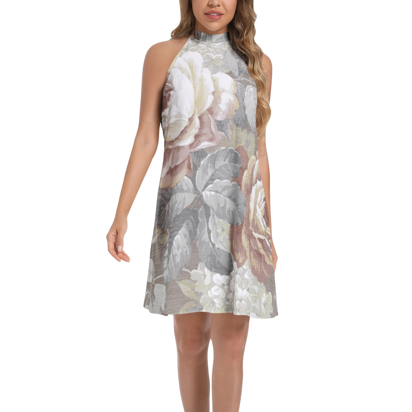 Tie Back Halter Neck Flared Dress