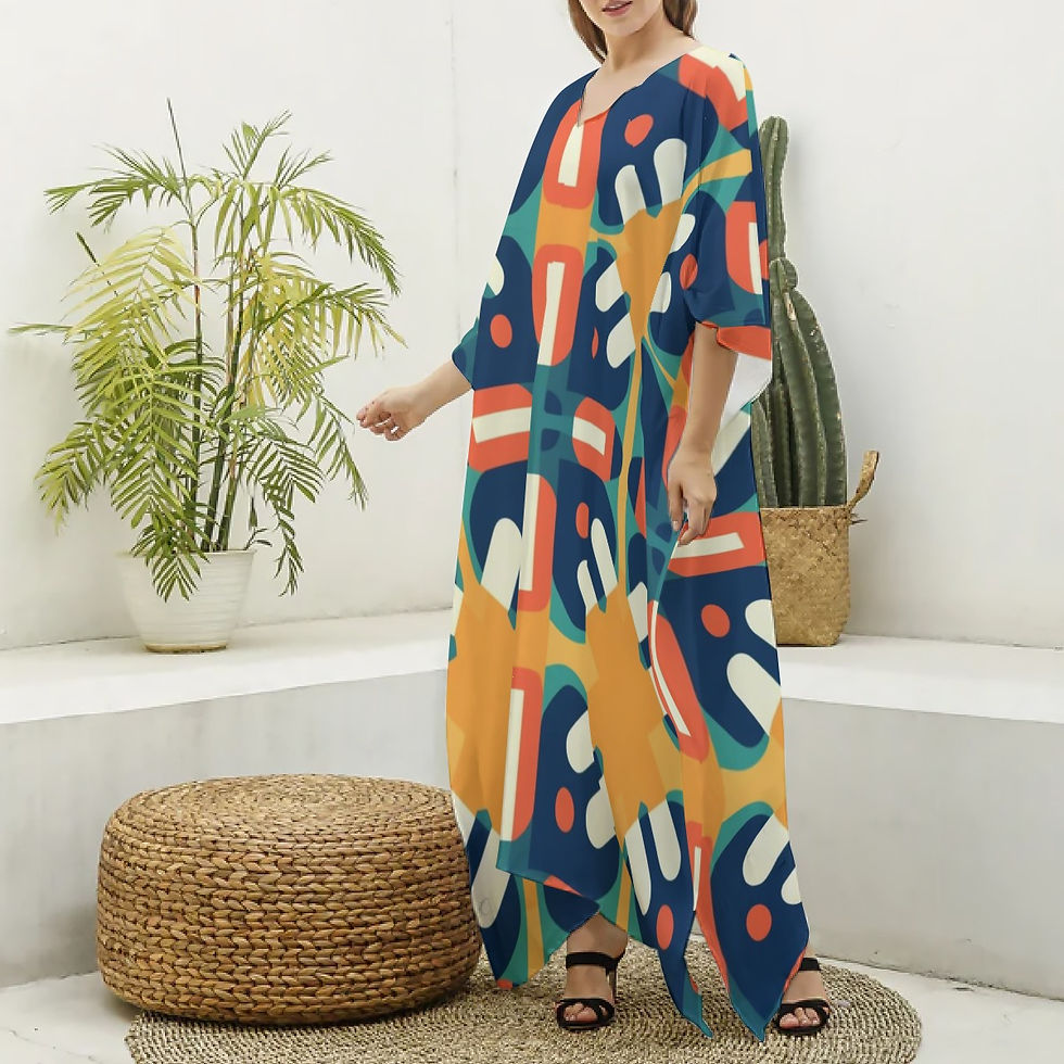 Thumbnail: All-Over Print Women's Imitation Silk V-neck Kaftan Robe
