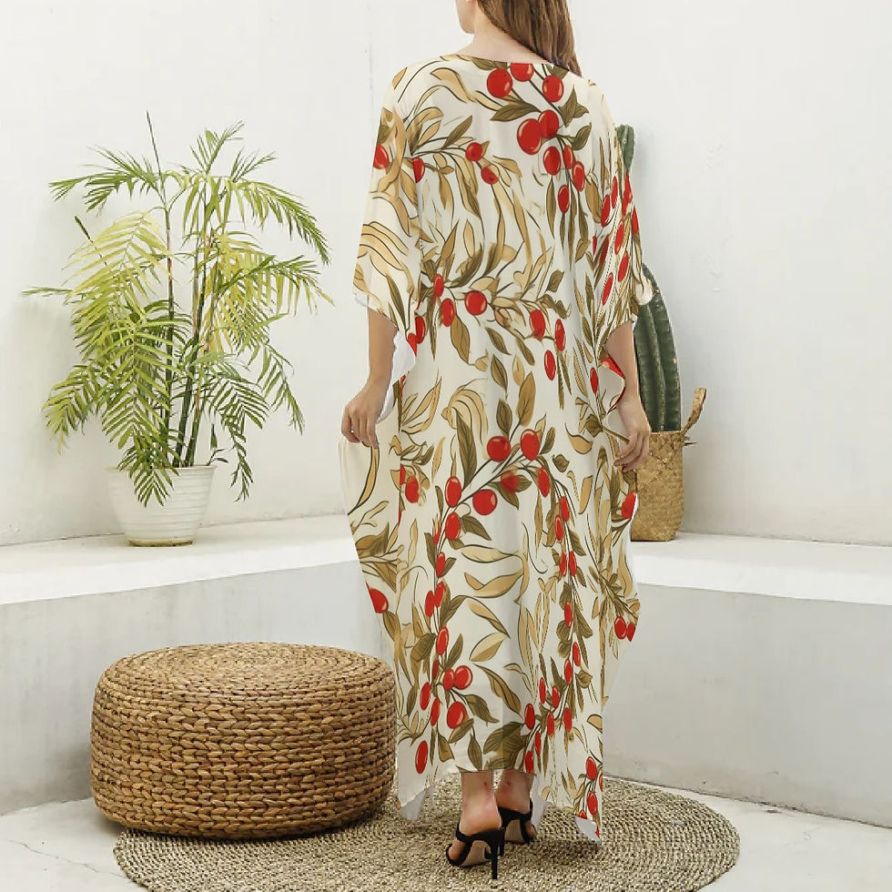 Thumbnail: All-Over Print Women's Imitation Silk V-neck Kaftan Robe
