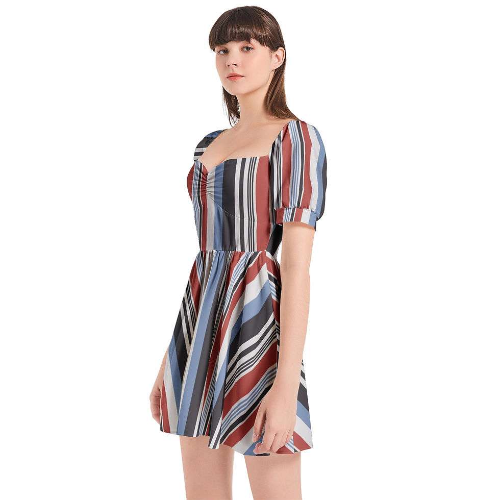 Thumbnail: Puff Sleeve Sweetheart Neck Short Dress