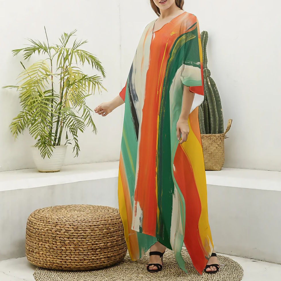 Thumbnail: All-Over Print Women's Imitation Silk V-neck Kaftan Robe