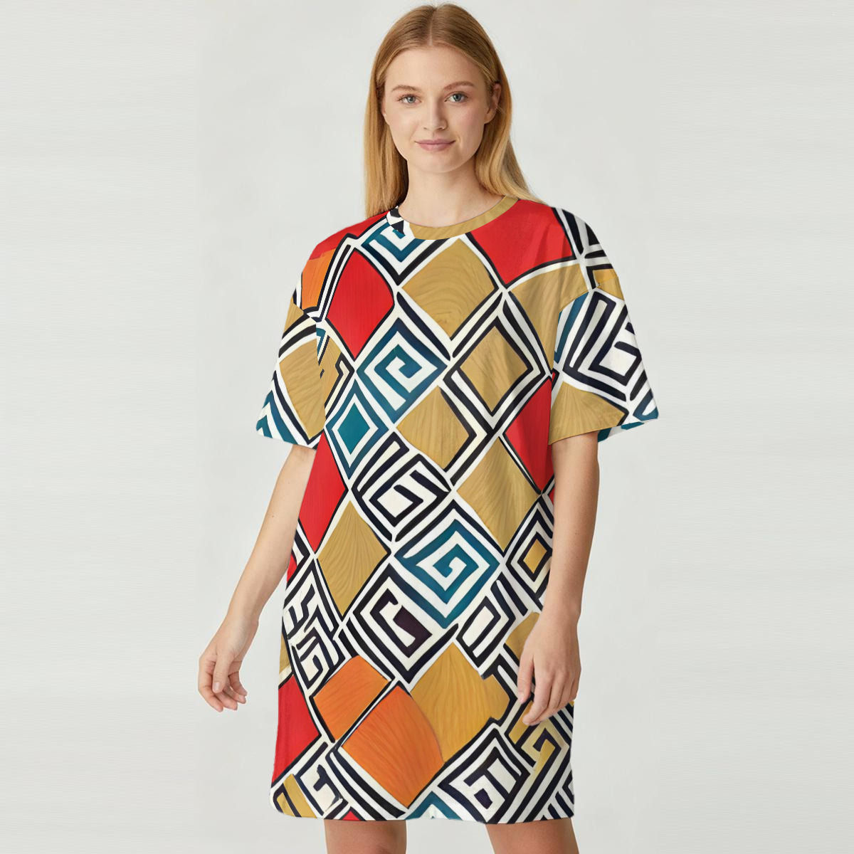 All-Over Print Women's Loose Fit T-Shirt Dress|180GSM Cotton