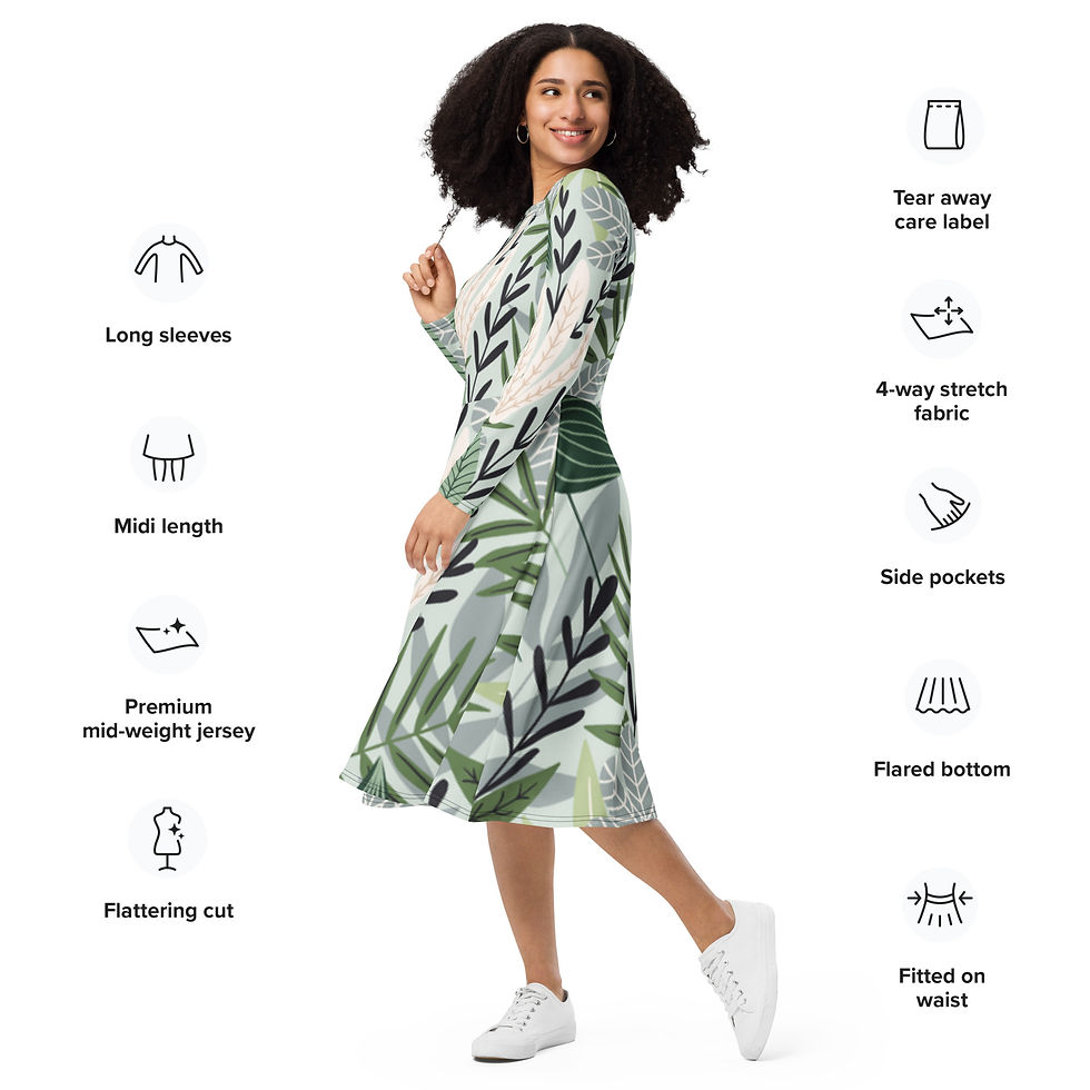 Thumbnail: All-over print long sleeve midi dress