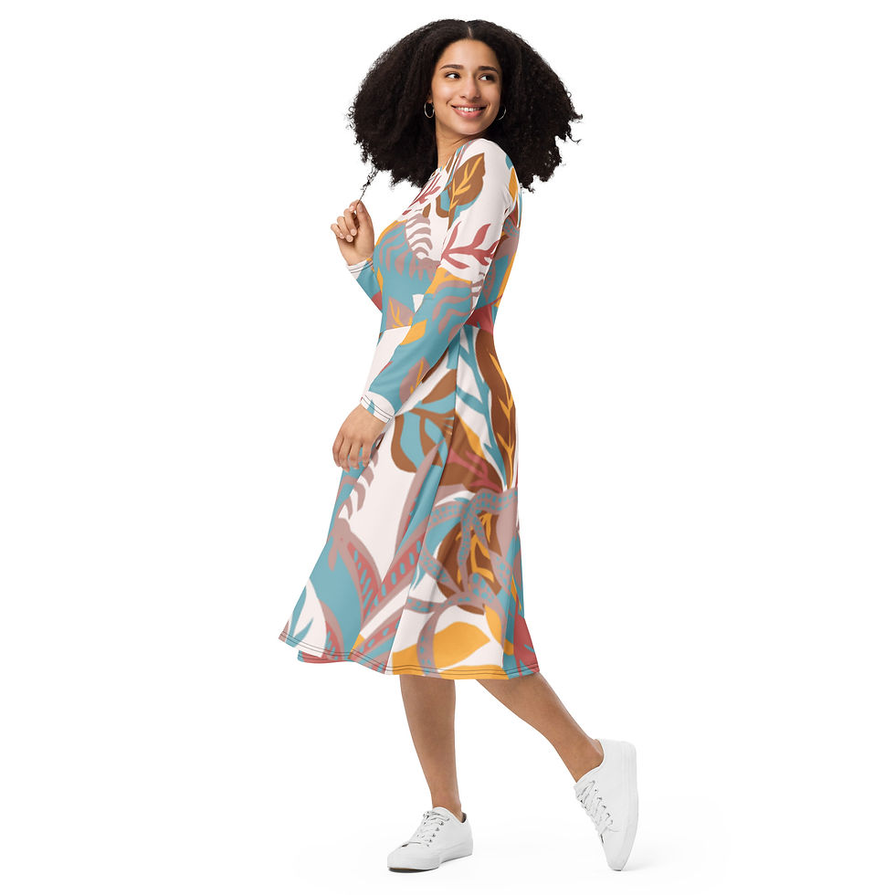 Thumbnail: All-over print long sleeve midi dress