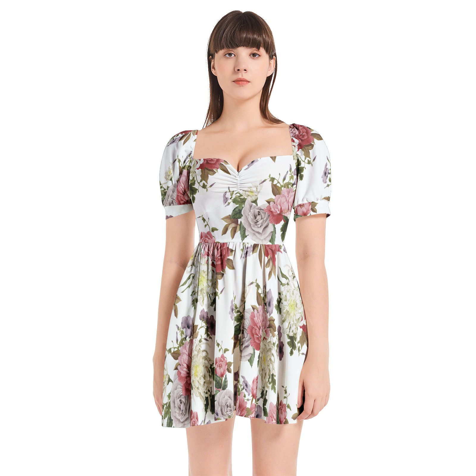 Puff Sleeve Sweetheart Neck Short Dress