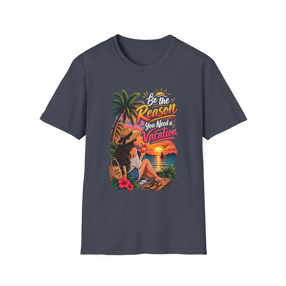 Thumbnail: Vacation Vibes T-Shirt — "Be the Reason You Need a Vacation" Tropical Sunset Tee