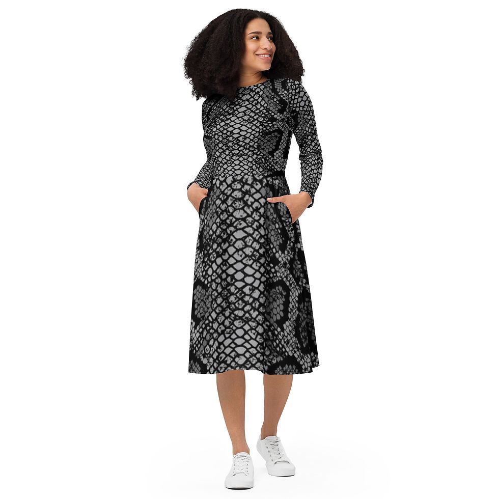 Thumbnail: All-over print long sleeve midi dress