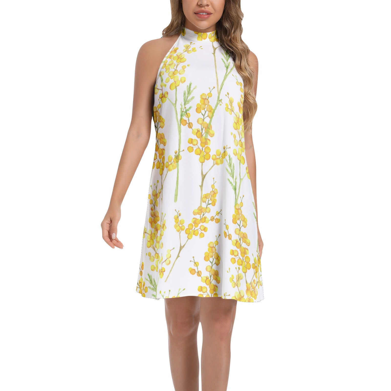 Tie Back Halter Neck Flared Dress