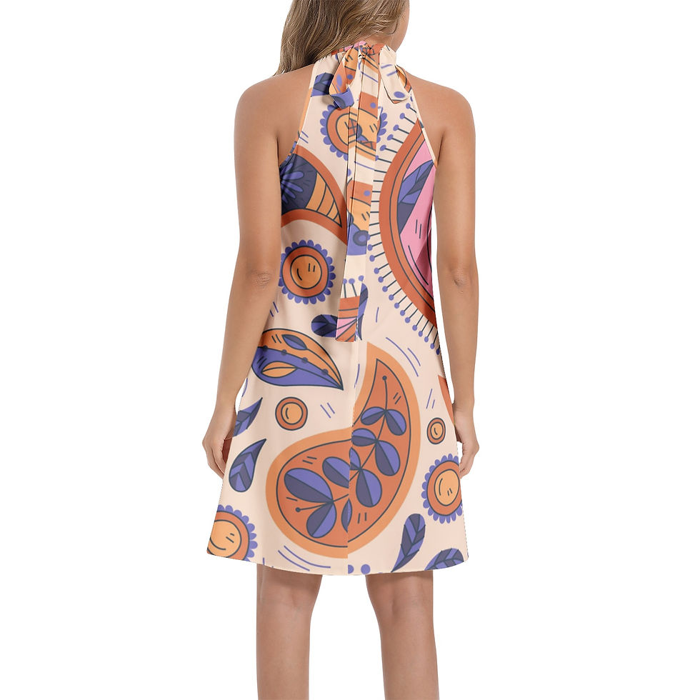 Thumbnail: Tie Back Halter Neck Flared Dress