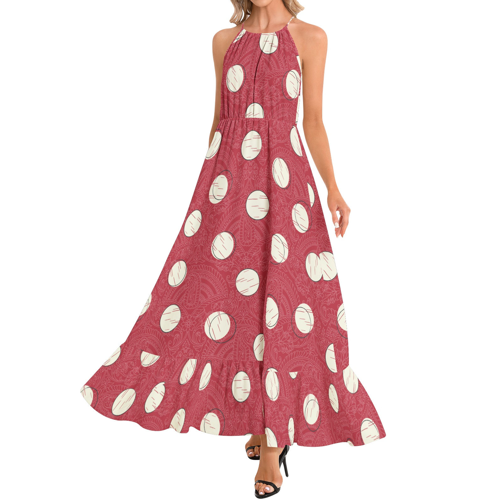 Ruffle Hem Halter Neck Maxi Dress