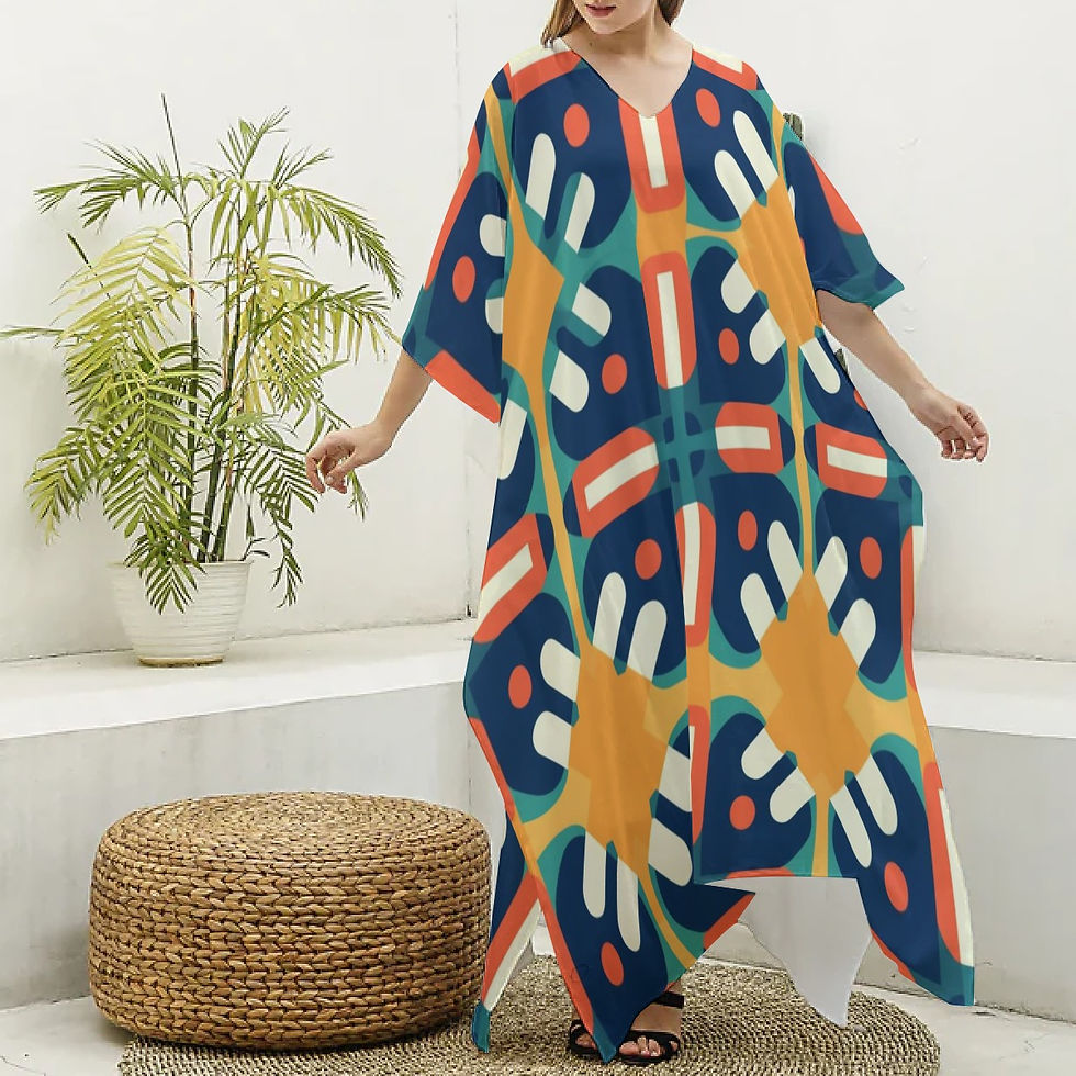 Thumbnail: All-Over Print Women's Imitation Silk V-neck Kaftan Robe