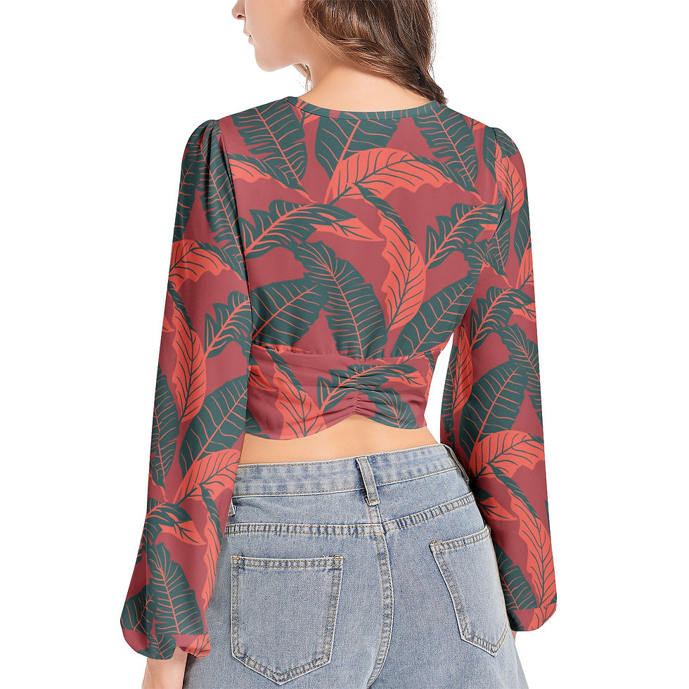 Thumbnail: Women's Deep V-Neck Lantern Sleeve Crop Top