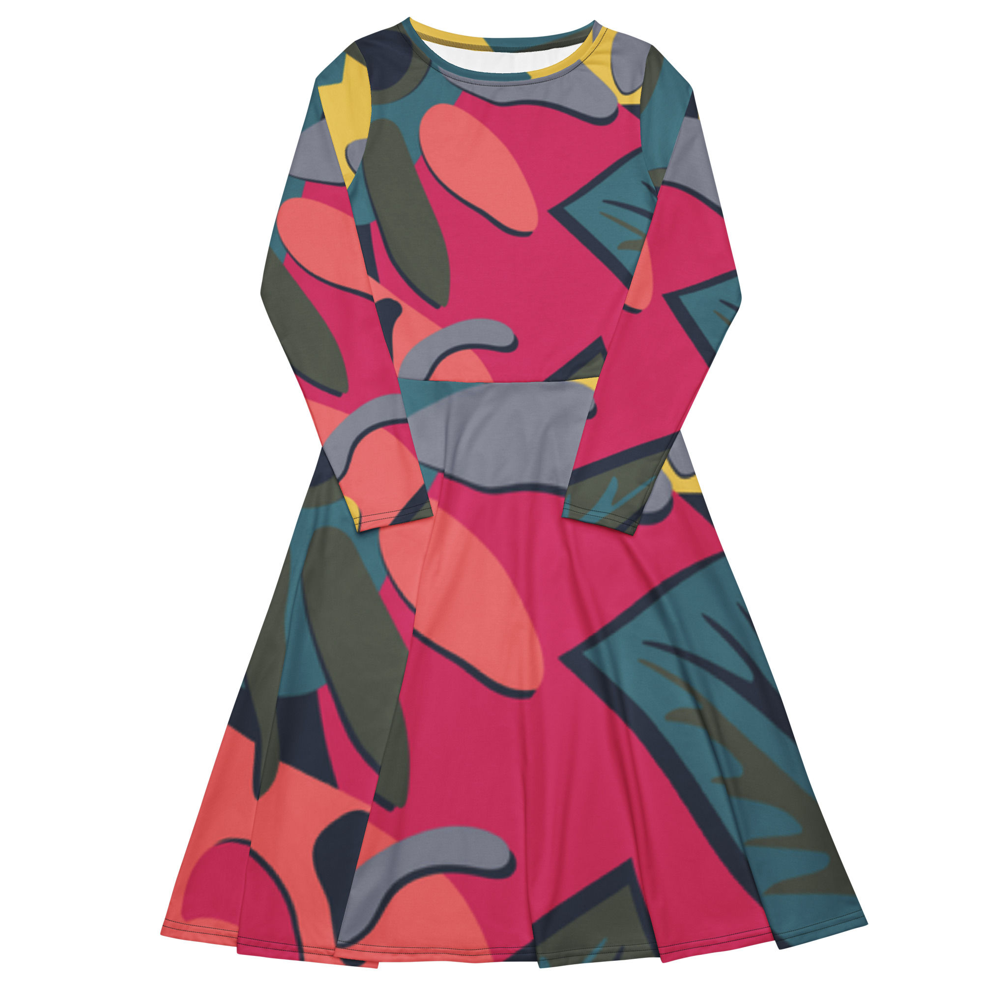 All-over print long sleeve midi dress