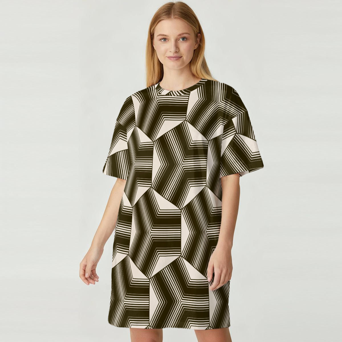 All-Over Print Women's Loose Fit T-Shirt Dress|180GSM Cotton