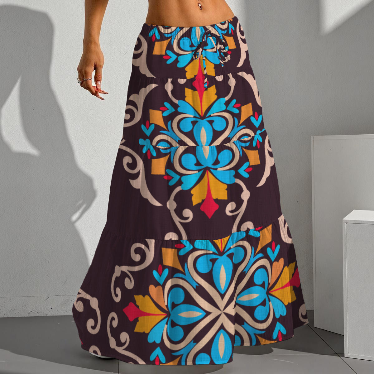 All-Over Print Women's Pleated Long Skirt