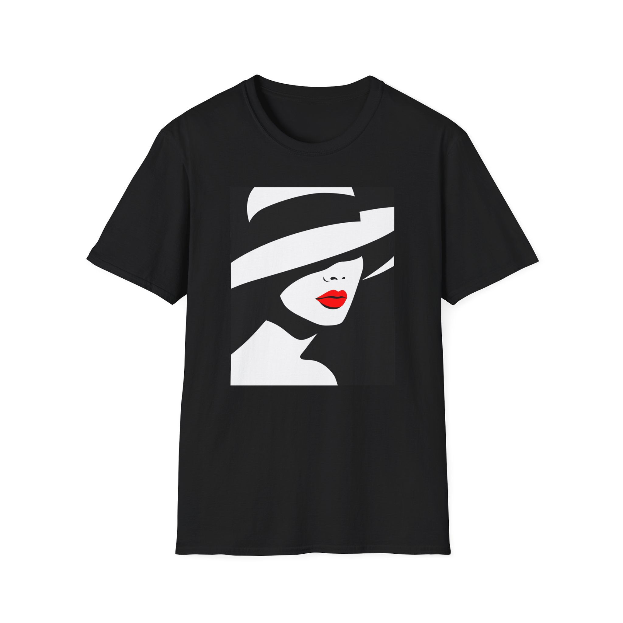 Graphic Tee — Chic Minimalist Lady Face with Red Lips
