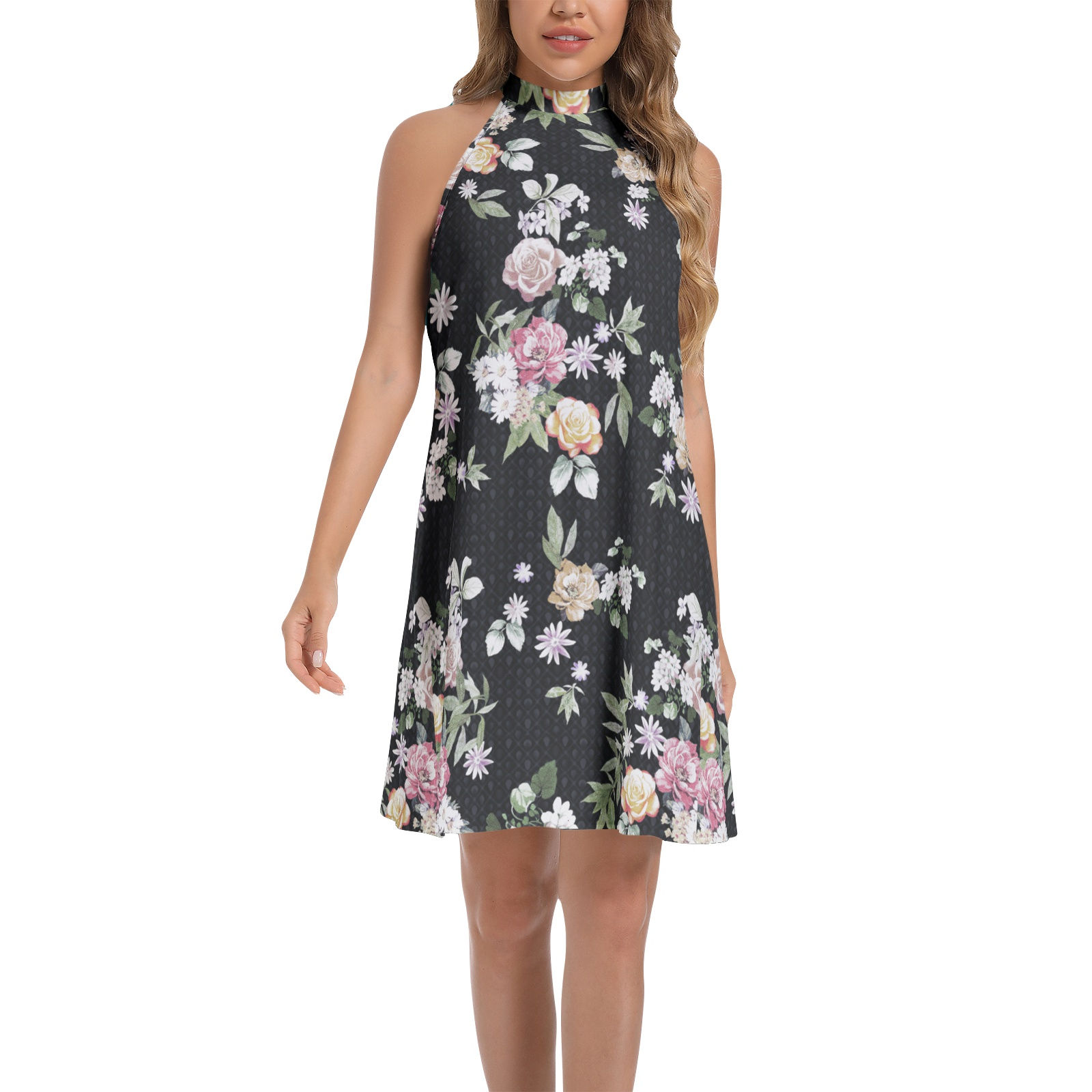 Tie Back Halter Neck Flared Dress