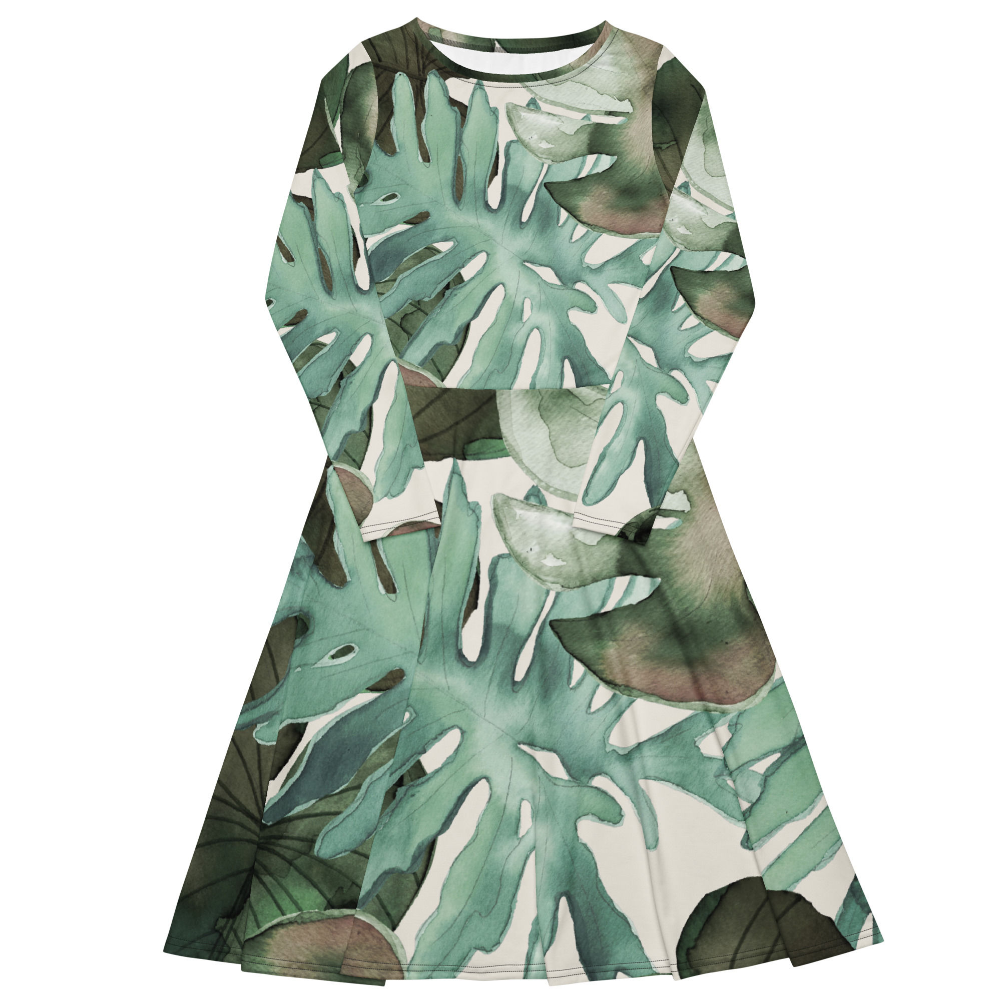 All-over print long sleeve midi dress