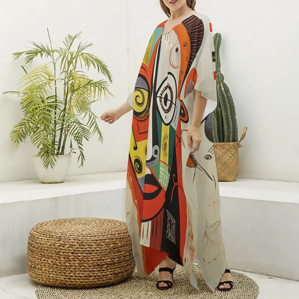 Thumbnail: All-Over Print Women's Imitation Silk V-neck Kaftan Robe
