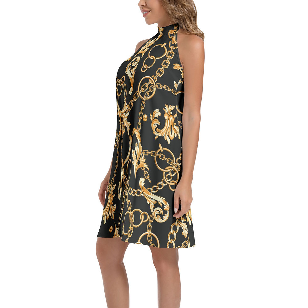 Thumbnail: Tie Back Halter Neck Flared Dress