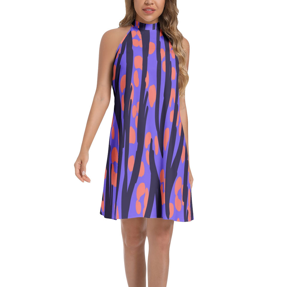 Thumbnail: Tie Back Halter Neck Flared Dress