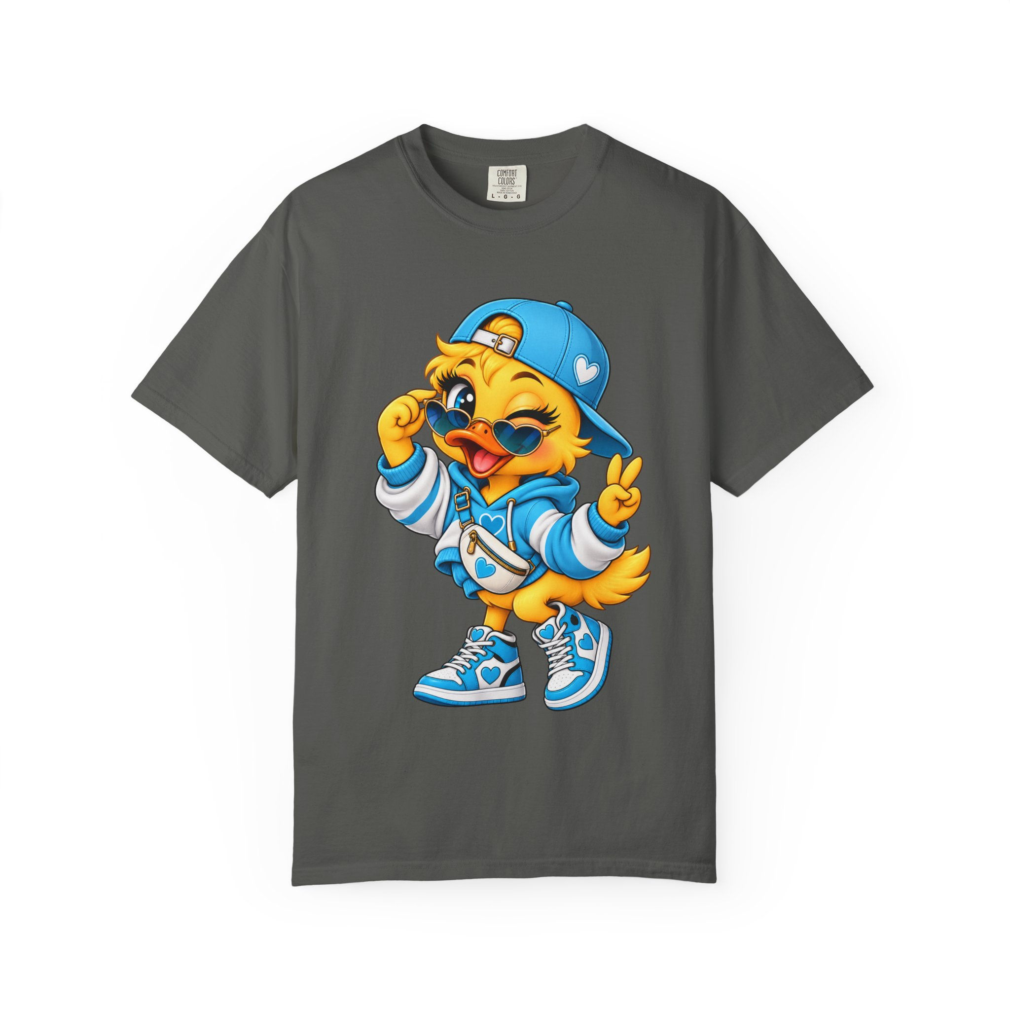 Cute Duckling Streetwear T-Shirt — Graphic Cute Duck in Hoodie & Sneakers