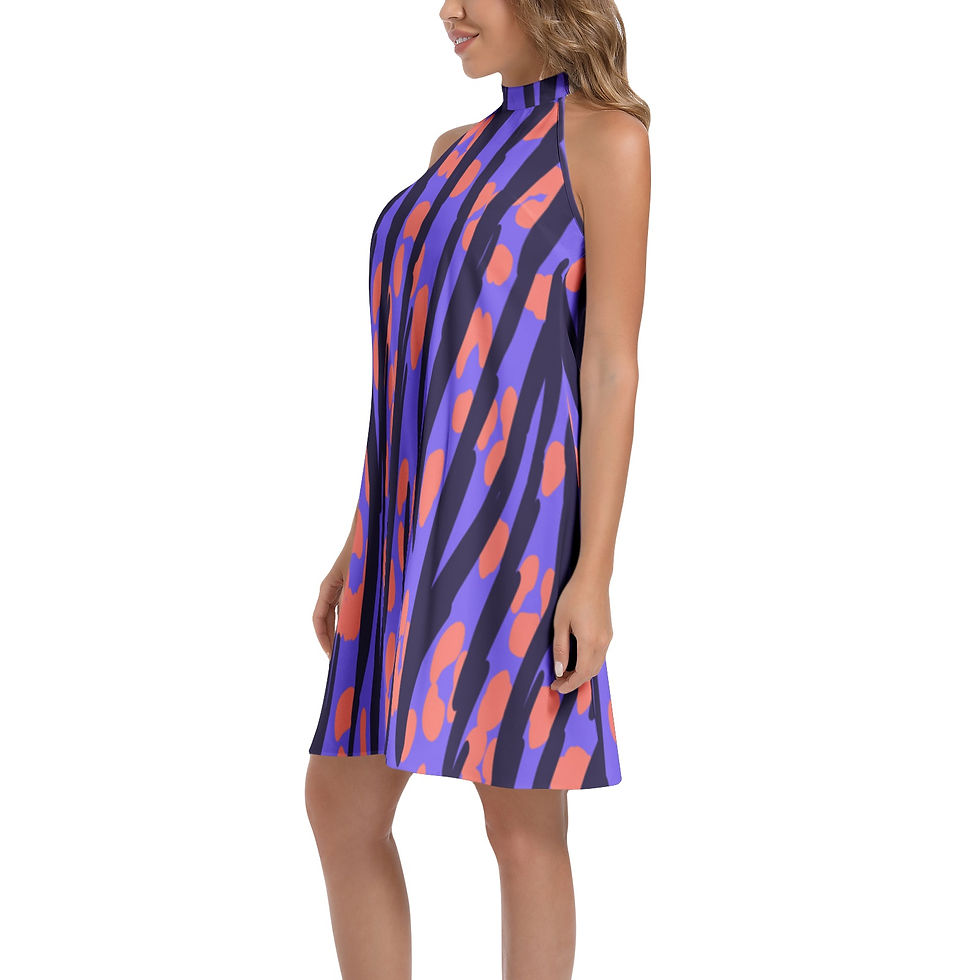 Thumbnail: Tie Back Halter Neck Flared Dress