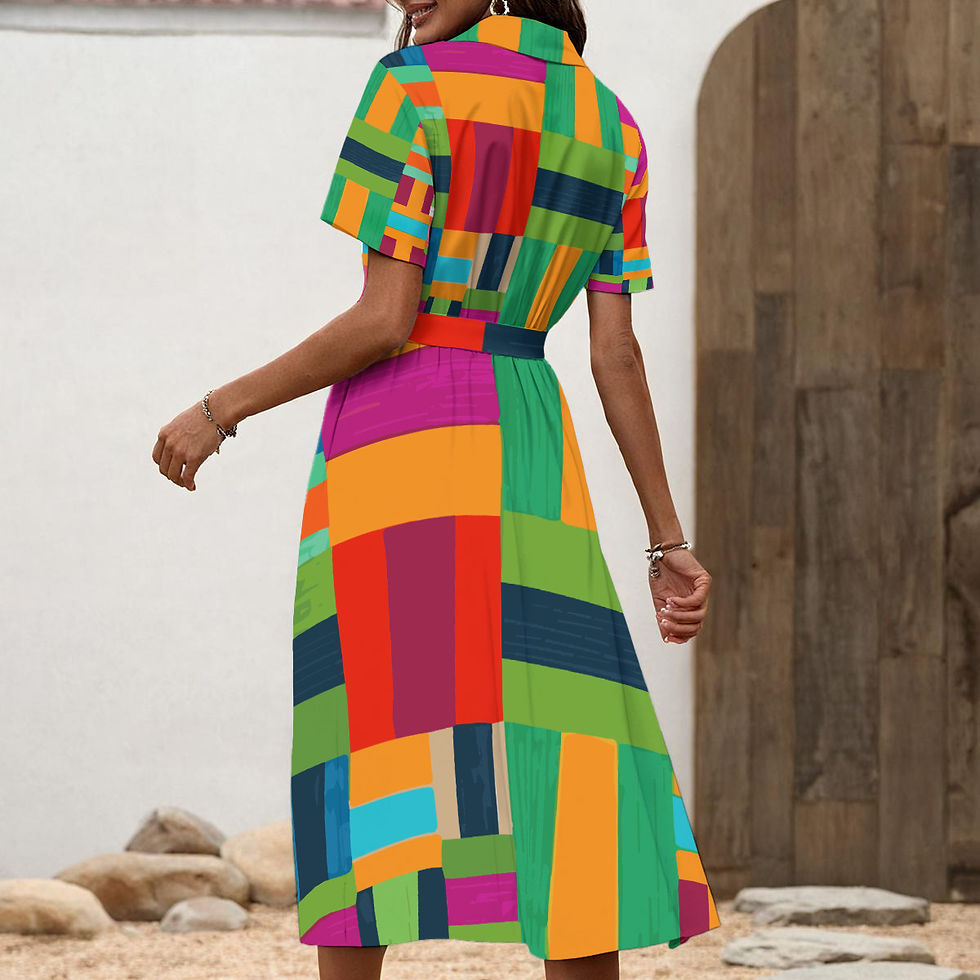 Thumbnail: All-Over Print Women's Shirt Dress with Waist Tie
