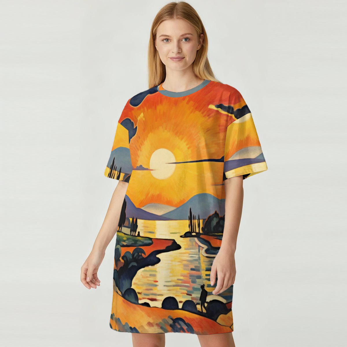 All-Over Print Women's Loose Fit T-Shirt Dress|180GSM Cotton