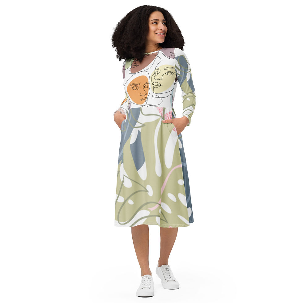 Thumbnail: All-over print long sleeve midi dress