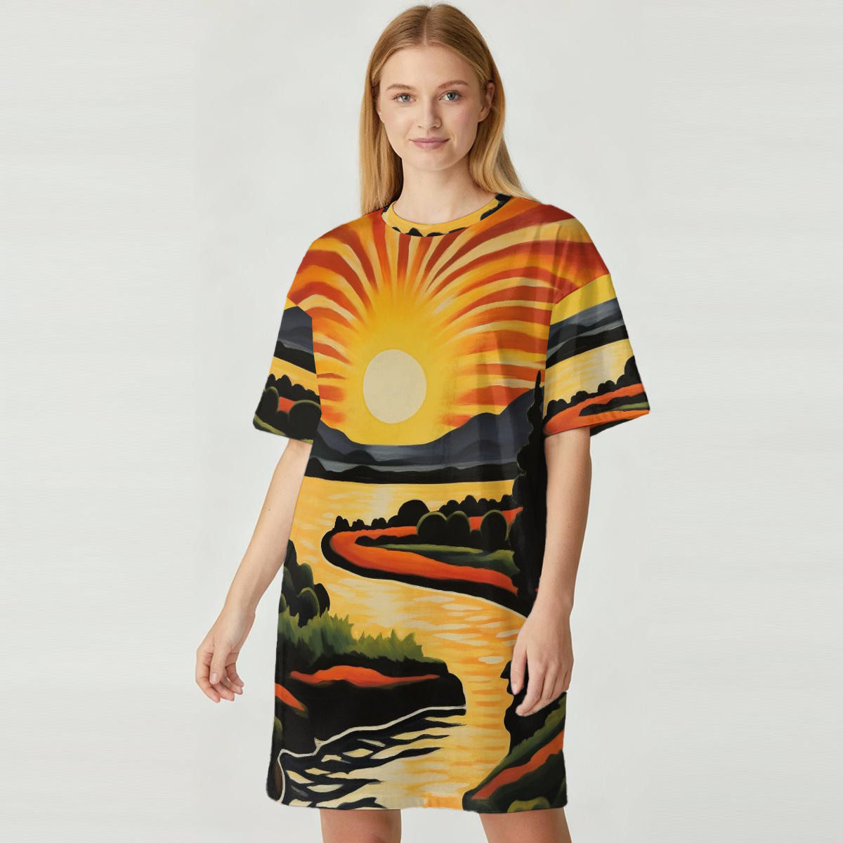 All-Over Print Women's Loose Fit T-Shirt Dress|180GSM Cotton