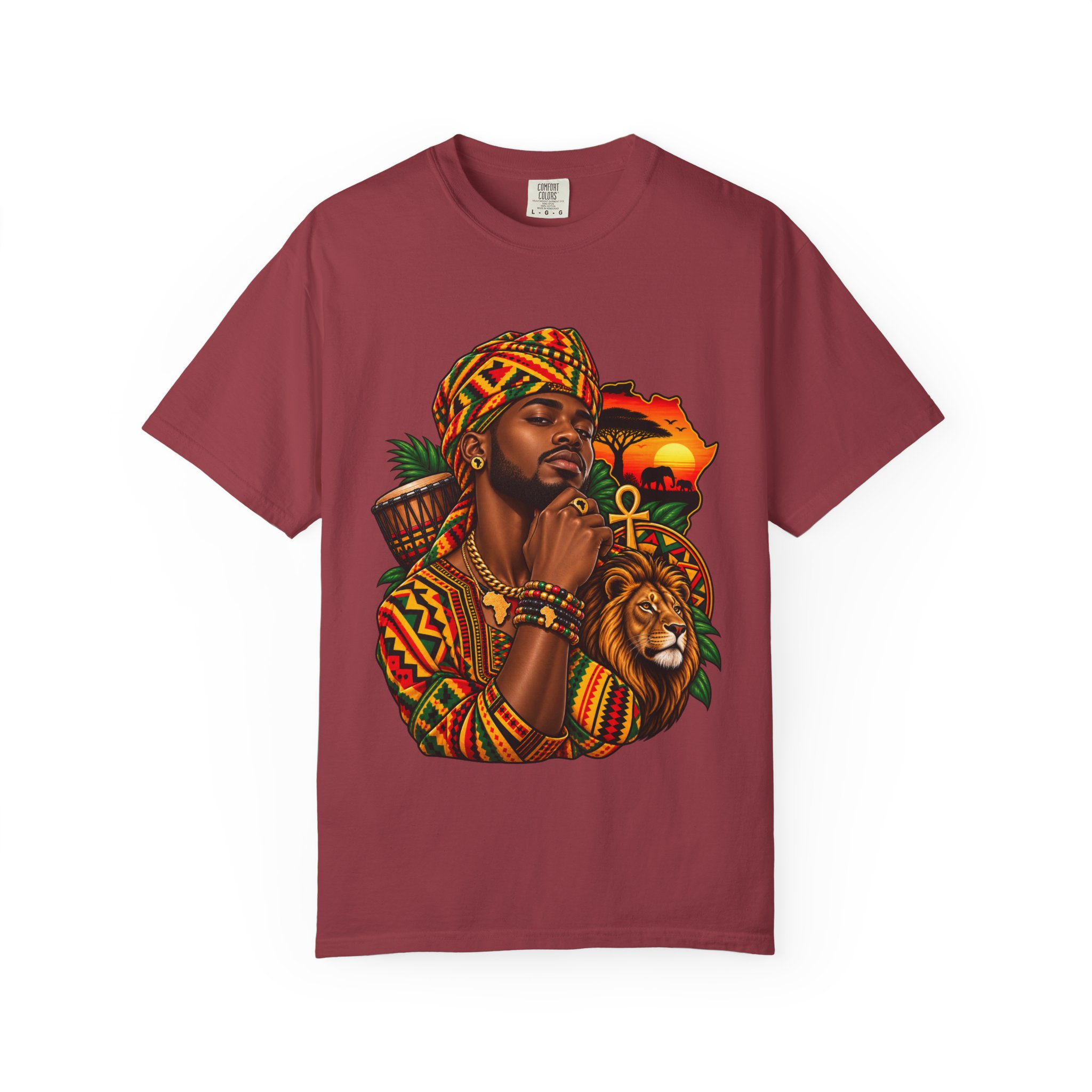 Afrocentric King Lion T-Shirt — Reggae Rasta Sunset Design
