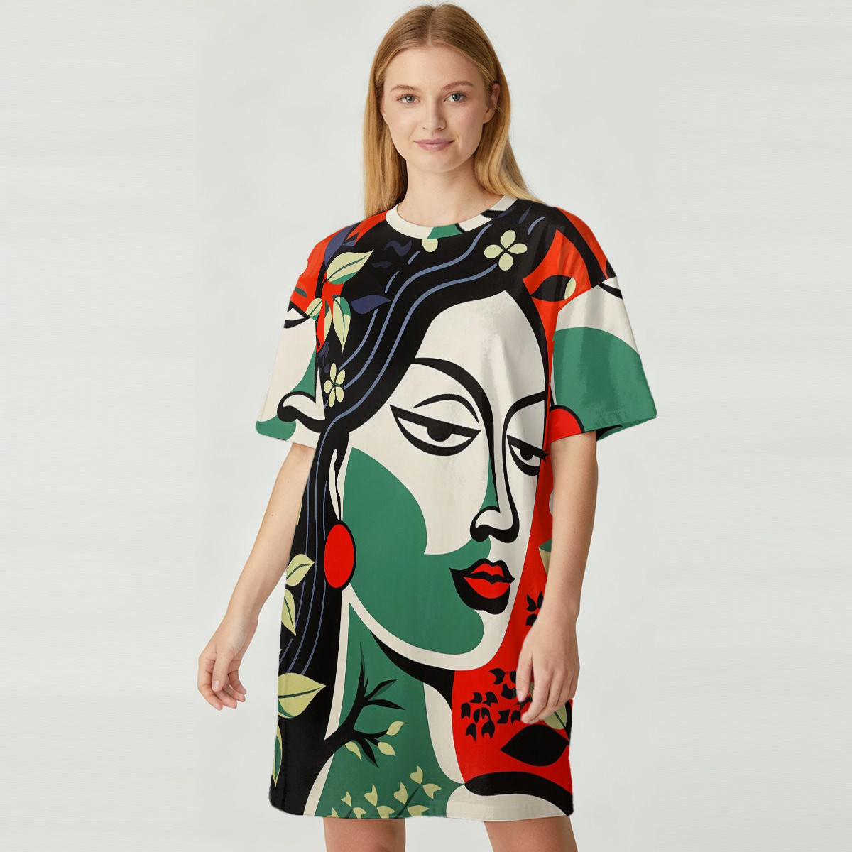 All-Over Print Women's Loose Fit T-Shirt Dress|180GSM Cotton