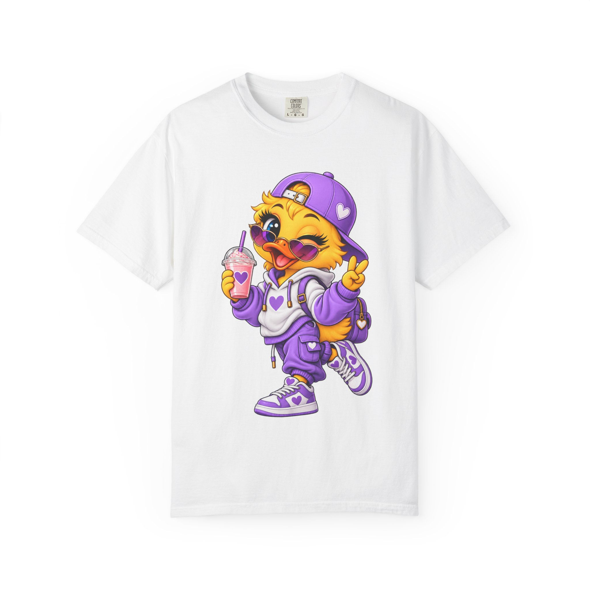 Cute Hip-Hop Chick T-Shirt — Yellow Chick with Bubble Tea Graphic