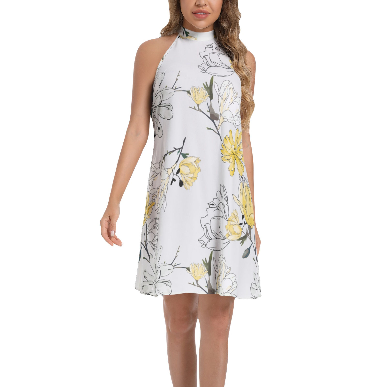 Tie Back Halter Neck Flared Dress