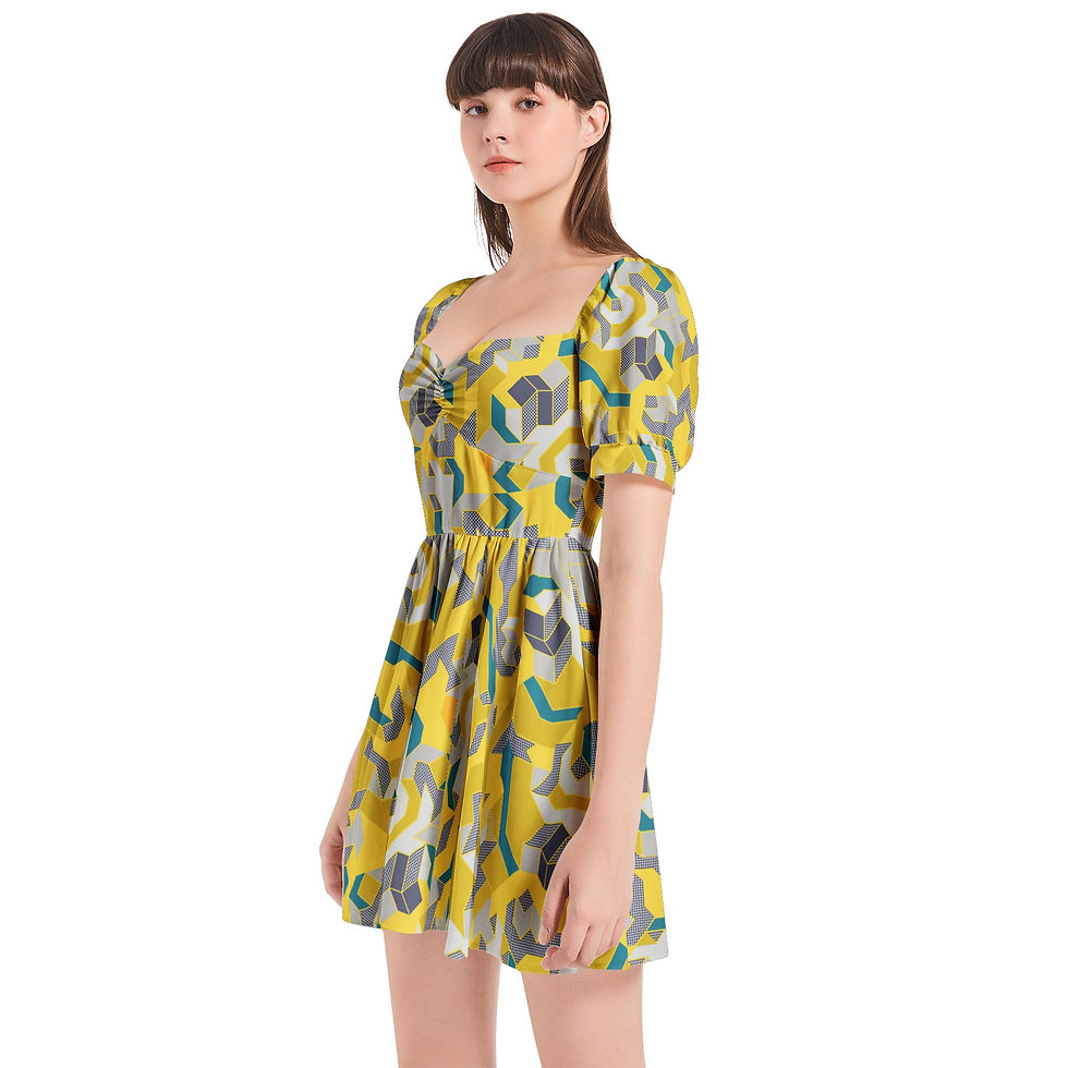 Thumbnail: Puff Sleeve Sweetheart Neck Short Dress