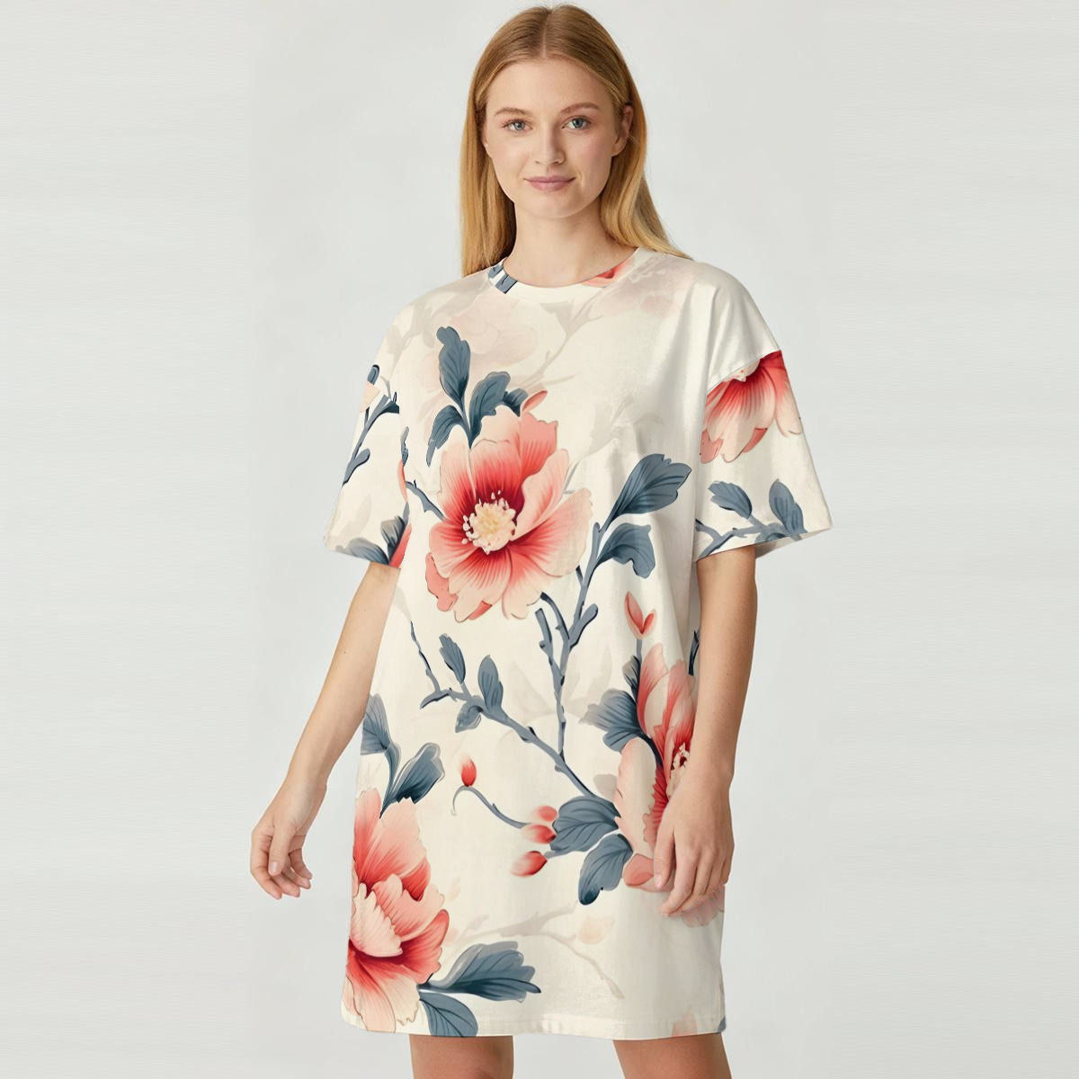 All-Over Print Women's Loose Fit T-Shirt Dress|180GSM Cotton