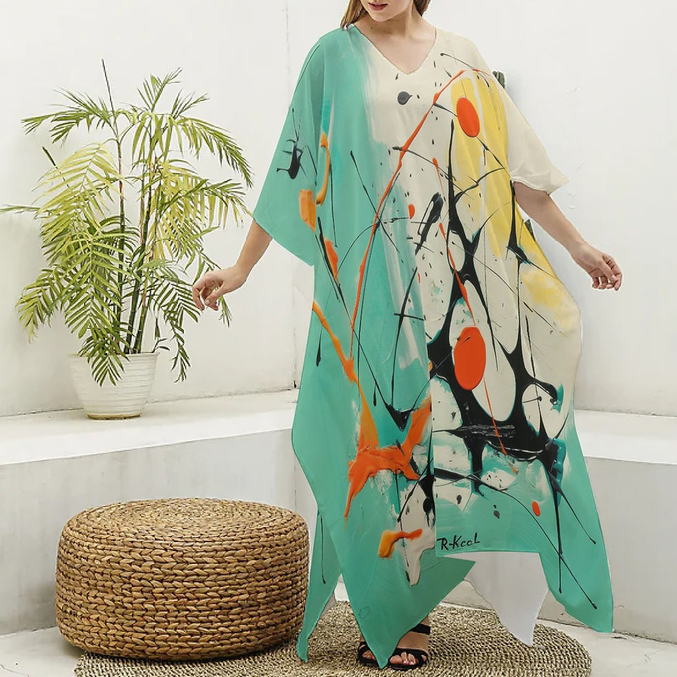 Thumbnail: All-Over Print Women's Imitation Silk V-neck Kaftan Robe