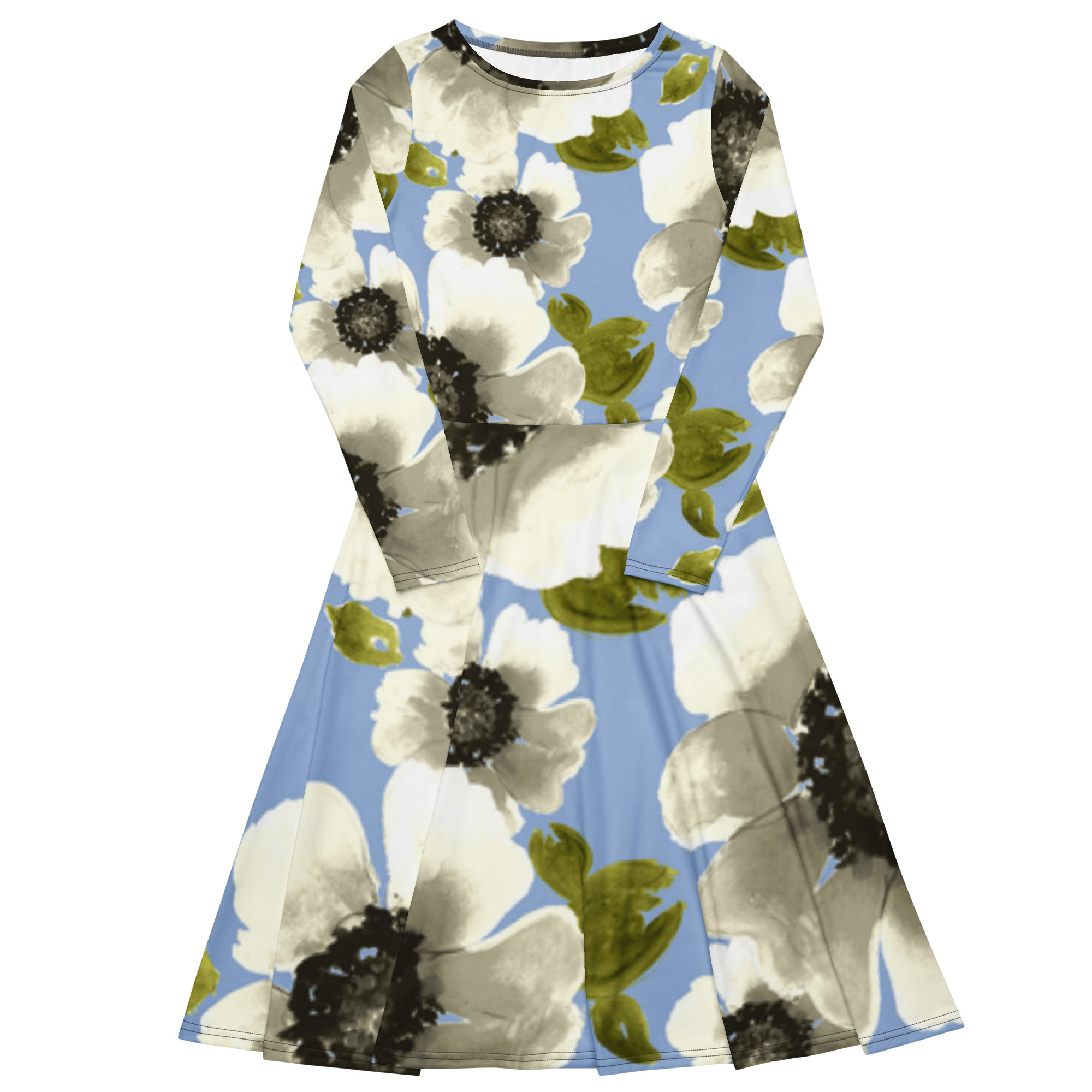 All-over print long sleeve midi dress