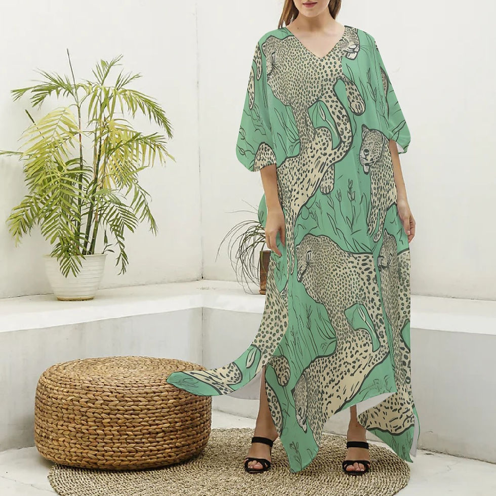 Thumbnail: All-Over Print Women's Imitation Silk V-neck Kaftan Robe