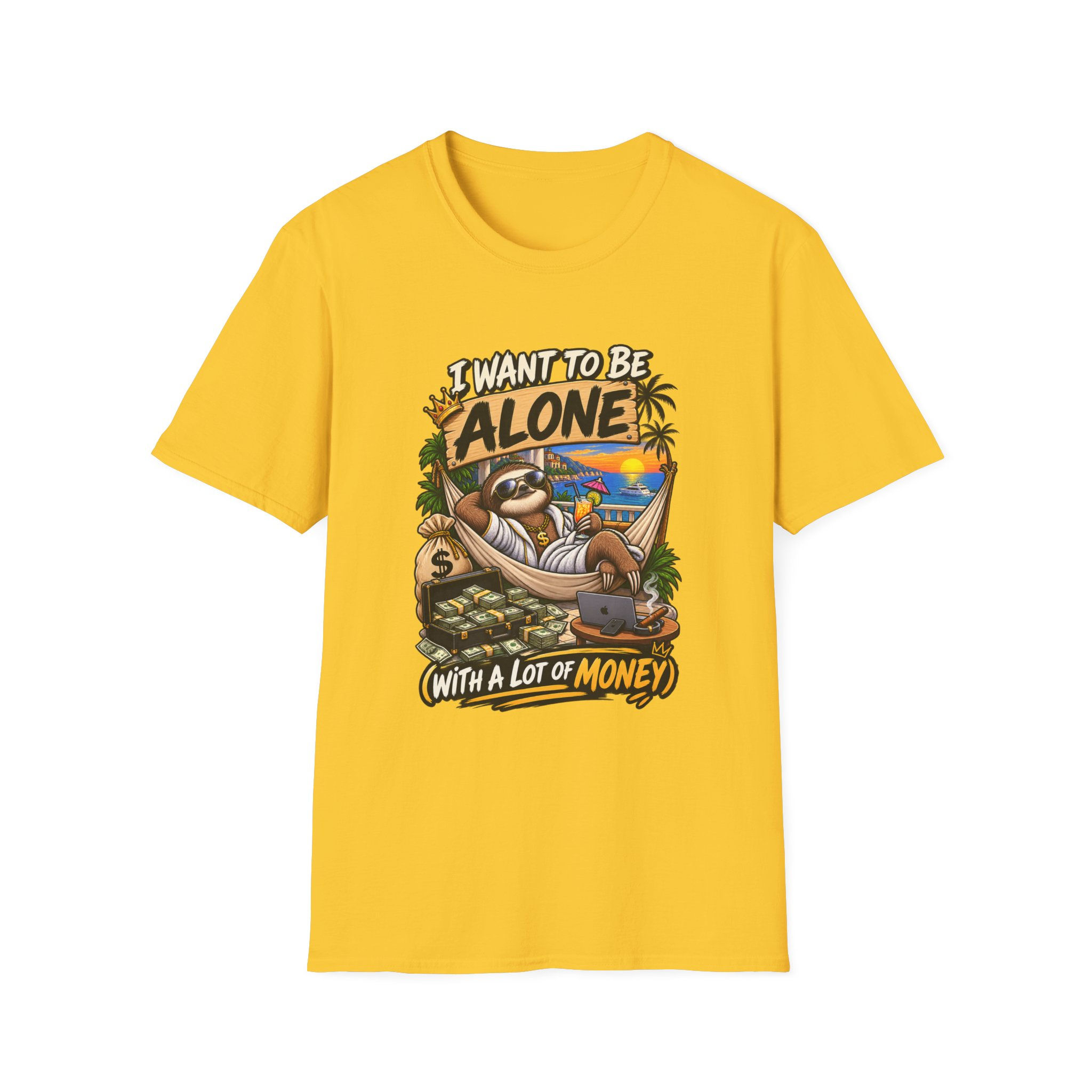 I Want to Be Alone T-Shirt — Sloth in Hammock Beach Graphic