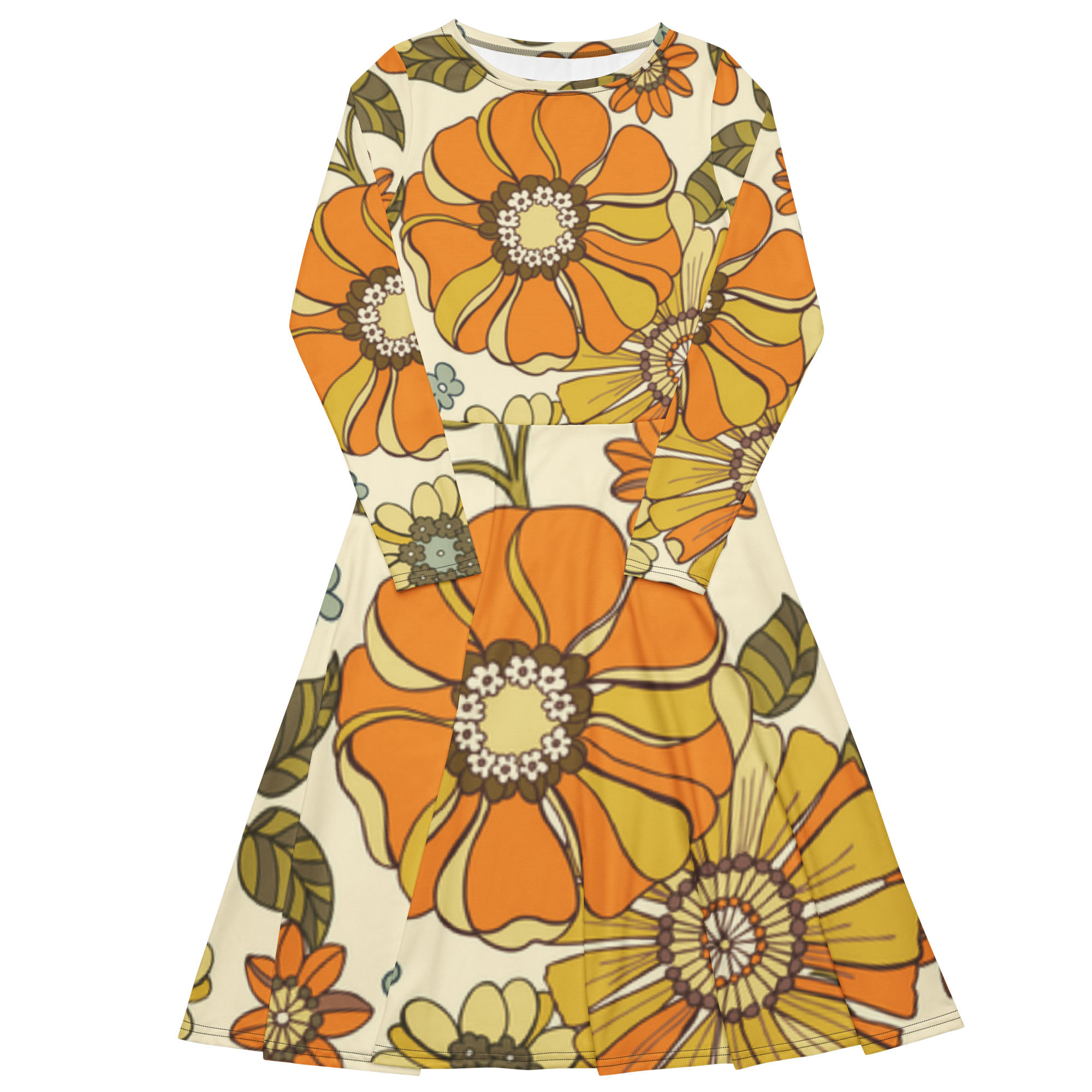 All-over print long sleeve midi dress