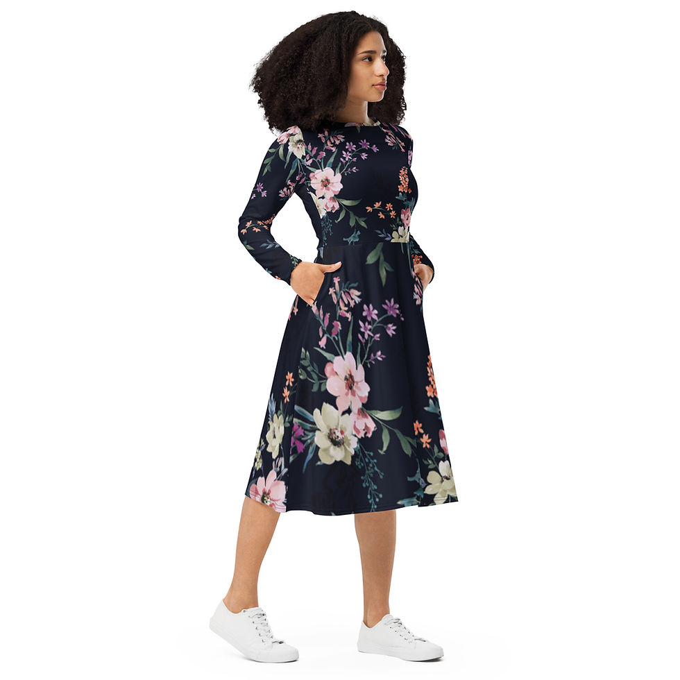 Thumbnail: All-over print long sleeve midi dress