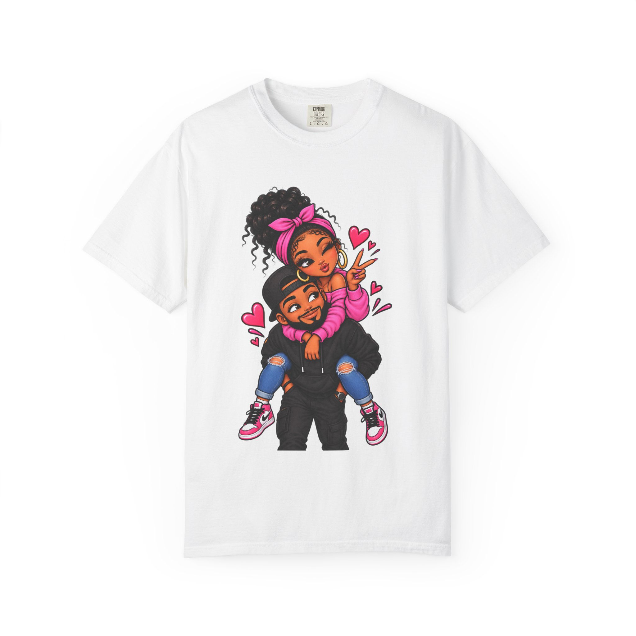 Couple Piggyback Love T-Shirt — Cute Afro Couple Graphic Tee