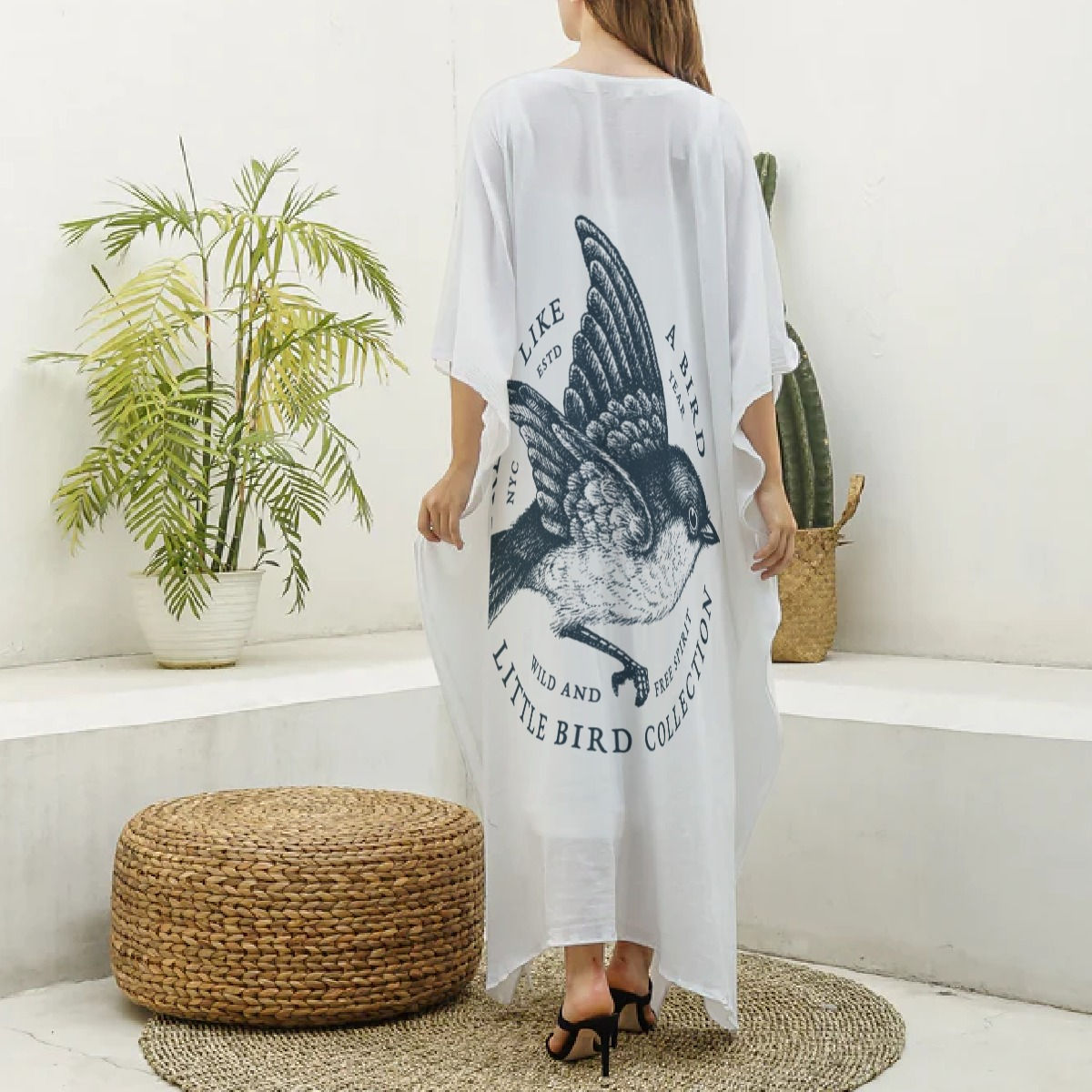 All-Over Print Women's Imitation Silk V-neck Kaftan Robe