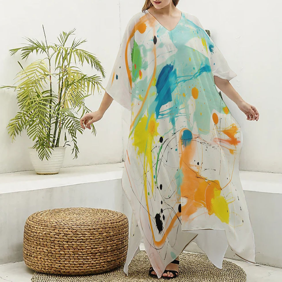 Thumbnail: All-Over Print Women's Imitation Silk V-neck Kaftan Robe